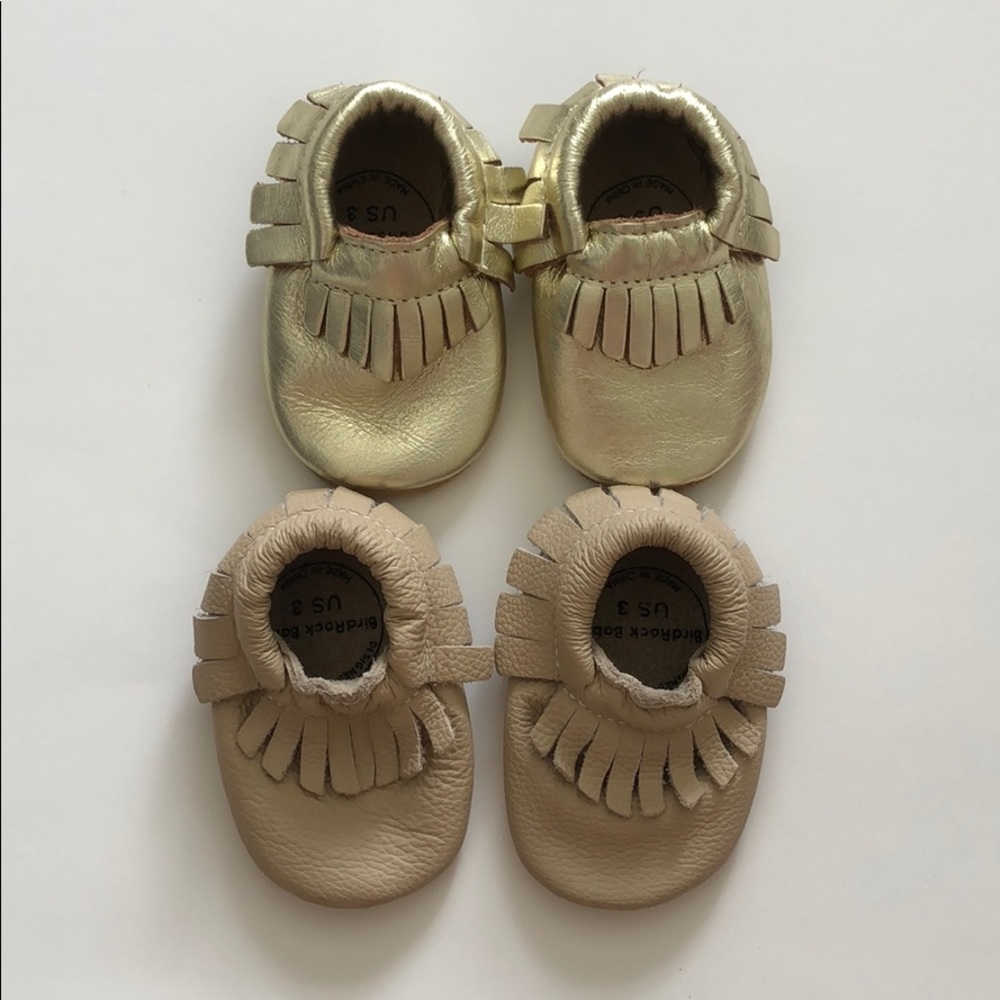 BirdRock Baby Moccasins Gold & Sand (Size 3)